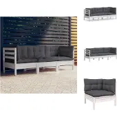 vidaXL 3-Sitzer-Gartensofa mit Anthrazit Kissen Massivholz Kiefer - Gartensofas