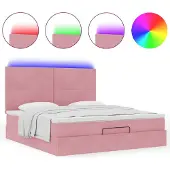 Syfax Ottoman-Bett mit Matratzen & LEDs Rosa 180x200 cm Samt