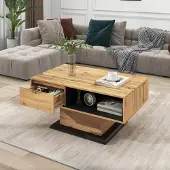 Merax Couchtisch “Dike” mit versteckem Stauraum und Schublade, Kaffeetisch Natur