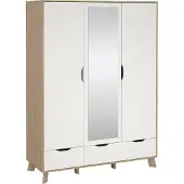 Dmora Kleiderschrank 2 Türen Christiana, Schlafzimmermöbel, Schrank, Garderobe, 147x58 h201 cm, Eiche und Weiß