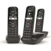 Gigaset Festnetztelefon AS690 Trio, Schwarz, Freisprecheinrichtung HSP, Anrufblockierung, 100 Kontakte