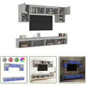 The Living Store 6-tlg. Wohnwand mit LED-Beleuchtung Grau Sonoma Holzwerkstoff