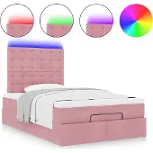 Syfax Ottoman-Bett mit Matratzen & LEDs Rosa 120x200 cm Samt