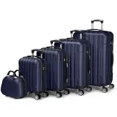 Alightup Hartschalenkoffer Reisekoffer-Set Koffer-Set Trolley-Set 5 Stk. mit Längsstreifen ABS, Dunkelblau