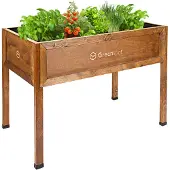 QLS Hochbeet aus Holz 110x55 cm-Balkon Kräuterbeet wetterfest mit Vlies braun 11276