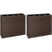 Syfax Garten-Hochbeet mit 4 Töpfen 2 Stk. Poly Rattan Braun