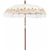 Syfax Balinesischer Sonnenschirm, Garten & Terrasse, Baumwolle & Massivholz, handgeschnitzt, rund, Creme, 215 x 215 x 260 cm