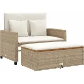 Syfax Gartensofa mit Kissen 2-Sitzer Beige Poly Rattan & Akazienholz