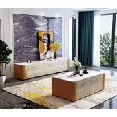 AEA Ovaler Couchtisch Design Wohnzimmer Tisch Marmor Imitation Leder Wohnzimmer