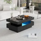 LVHOM Couchtisch hochglanz mit LED, Beistelltisch mit Schubladen, Wohnzimmertisch Scandi, Kaffeetisch, Schwarz