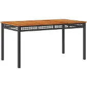 Syfax Gartentisch Schwarz 140x80x75 cm Poly Rattan Akazienholz