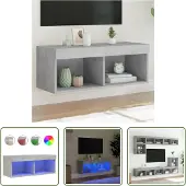 The Living Store TV-Schrank mit LED-Leuchten Betongrau 80x30x30 cm