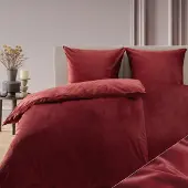 Blumtal Bettwäsche 140x200 & 2x 80x80cm Cashmere-Touch Plüsch in Dunkelrot