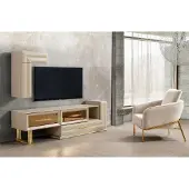 AEA Wohnwand RTV Lowboard Sideboard TV Ständer Wandschrank Beige Moderne