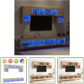 The Living Store 6-tlg. Wohnwand mit LED-Beleuchtung Sonoma-Eiche Holzwerkstoff