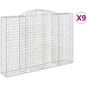 vidaXL Gabionen mit Hochbogen 9 Stk. 300x50x200/220cm Verzinktes Eisen