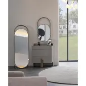 AEA Kommode Oval Spiegel Standspiegel Schubladenschrank Hochglanz Edelstahl