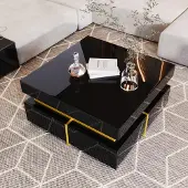 STILVORA Couchtisch mit Schubladen und goldenen Akzenten, Hochglanz-Wohnzimmertisch aus hochwertigen Materialien