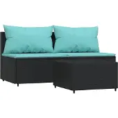 Syfax 3-tlg. Garten-Lounge-Set mit Kissen Schwarz Poly Rattan