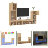 The Living Store 4-tlg. Wohnwand mit LED-Beleuchtung Sonoma-Eiche Holzwerkstoff