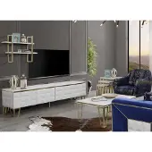 AEA Stilvolle Wohnwand Garnitur Designer Edelstahl Regal Moderner TV-Schrank