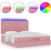 Syfax Ottoman-Bett mit Matratzen & LEDs Rosa 180x200 cm Samt