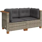 Syfax Garten-Ecksofas mit Kissen 2 Stk. Grau Poly Rattan