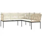 Syfax Gartensofa in L-Form mit Kissen Schwarz Stahl und Textilene