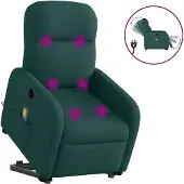 Syfax Elektrischer Massagesessel mit Aufstehhilfe Dunkelgrün Stoff