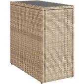 Syfax Garten-Beistelltisch Glasplatte Beige 58x27,5x55 cm Poly Rattan