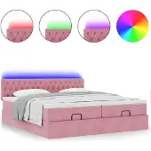 Syfax Ottoman-Bett mit Matratzen & LEDs Rosa 180x200 cm Samt