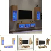 The Living Store 5-tlg. Wohnwand mit LED-Beleuchtung Sonoma-Eiche Holzwerkstoff
