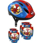 Stamp SPORT, Spiderman Kinderhelm mit Schützern, Verstellbar, Inklusive Knieschoner und Ellbogenschoner