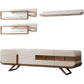 AEA Weiße Wohnzimmer Wohnwand Designer Lowboard 2x Regale Holz Möbel 4tlg