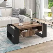 Merax Couchtisch Beistelltisch mit Schublade, 2 Staufächern und groß Stauraum
