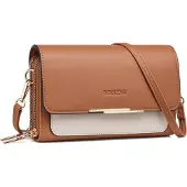 Sonstiges Kleine Damen Kunstleder Umhängetasche mit Handyfach B-braun/Beige