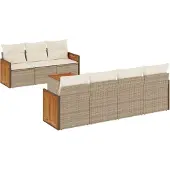 Syfax 8-tlg. Garten-Sofagarnitur mit Kissen Beige Poly Rattan