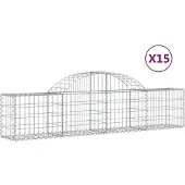 vidaXL Gabionen mit Hochbogen 15 Stk. 200x30x40/60 cm Verzinktes Eisen