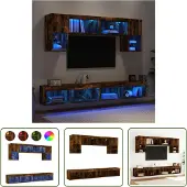 The Living Store 6-tlg. Wohnwand mit LED-Beleuchtung Räuchereiche Holzwerkstoff