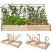 Coast Pflanzkasten aus Holz mit 3 Klettergittern – Hochbeet – Offener Boden – Naturbelassenes Kiefernholz – 222 x 114 x 110 cm