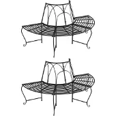The Living Store Baumbänke Halbrund 2 Stk. Ø159 cm Schwarz Stahl
