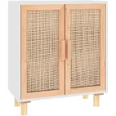 Syfax Sideboard Weiß 60x30x70 cm Massivholz Kiefer und Natur-Rattan