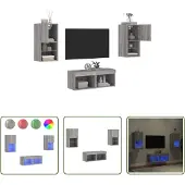 The Living Store 4-tlg. TV-Wohnwand mit LED-Leuchten Grau Sonoma