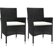 Syfax Gartenstühle mit Kissen 2 Stk. Schwarz Poly Rattan