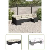 The Living Store 7-tlg. Garten-Sofagarnitur mit Kissen Schwarz Poly Rattan