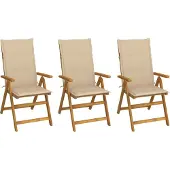 Syfax Klappstühle, 3er-Set mit Kissen, aus massivem Akazienholz