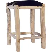 Syfax Barhocker Echtes Ziegenfell und Teak Massivholz