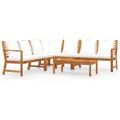 Syfax 6-tlg. Garten-Lounge-Set mit Auflagen Creme Massivholz Akazie