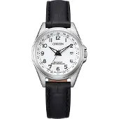 Citizen Funkuhr , schwarz (schwarz, weiß), Armbanduhren, Damen, silberfarben, Funkuhr, Armbanduhr, Damenuhr, Solar, Lederarmband, Saphirglas, Datum