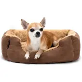 Lionto Hundebett, weiches Kuschelbett mit herausnehmbarem Wendekissen & Anti-Rutsch-Boden, 50x37 cm, braun/beige